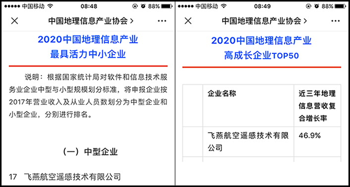 喜訊丨飛燕遙感榮獲2020中國地理信息產(chǎn)業(yè)最具活力中型企業(yè)榮譽稱號，榮耀入選2020中國地理信息產(chǎn)業(yè)高成長企業(yè)TOP50！
